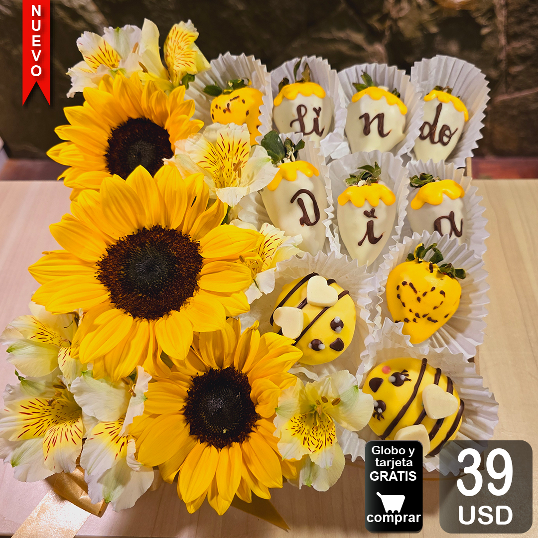 arreglo frutal flores amarillas