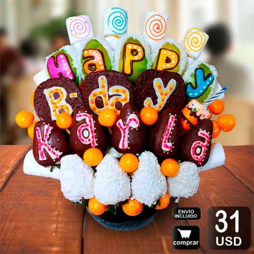 arreglo frutal b day para cumpleaños