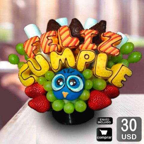 arreglo frutal buho para cumpleaños