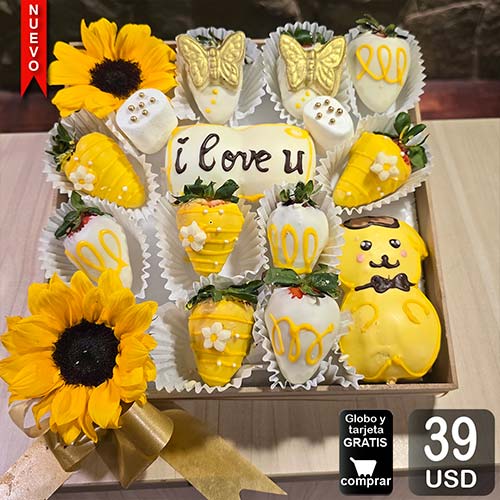 arreglo frutal flores amarillas