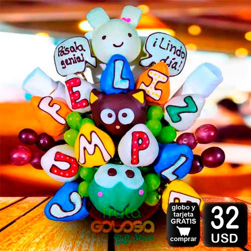 arreglo frutal kawai para cumpleaños