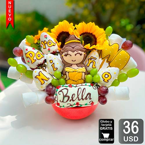 arreglo frutal flores amarillas