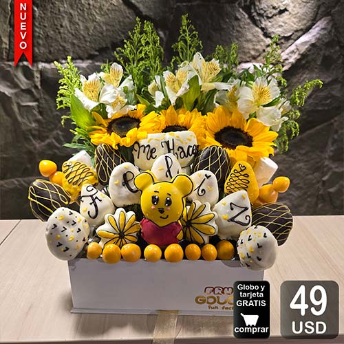 arreglo frutal flores amarillas