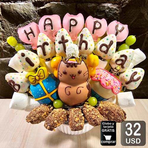 arreglo frutal pusheen